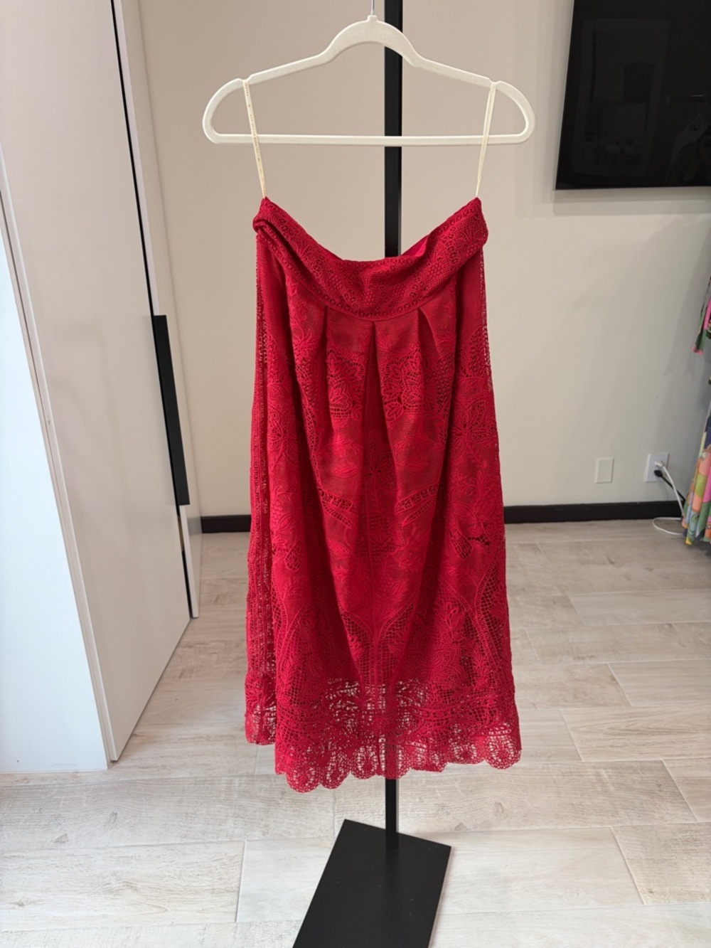 Farm Rio Red Boho Garden Guipure Lace Midi-Skirt - Picture 14 of 15